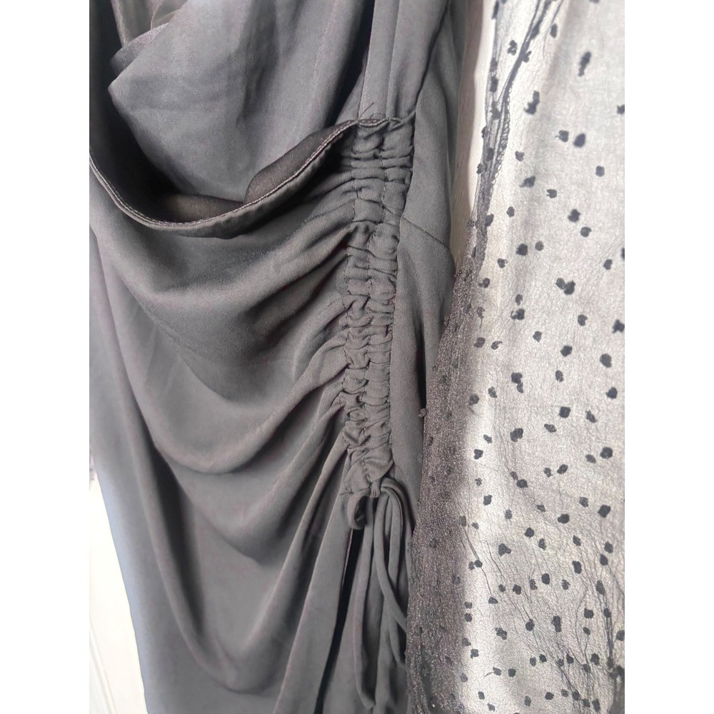 Altar'd State Mini Dress Sheer Dot Sleeve Ruched Black Romantic Large - Picture 11 of 11